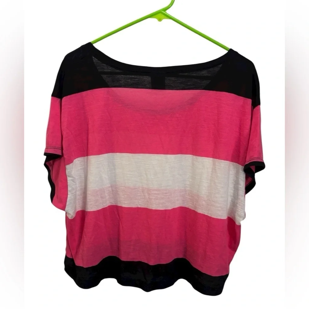 PINK Victoria's Secret Pink and Black Striped Short Sleeve Tee - Picture 2 of 5